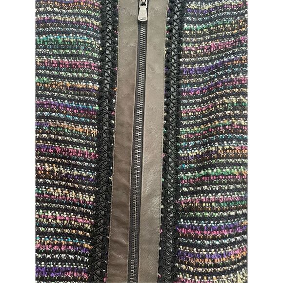 Rachel Roy genuine leather and boucle zip front blazer 6 - Picture 4 of 10